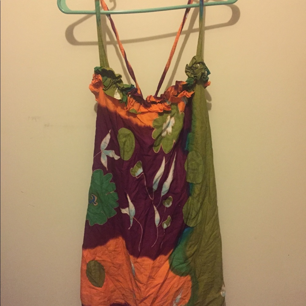 Spaghetti strap Cross Back Linen Style Dress